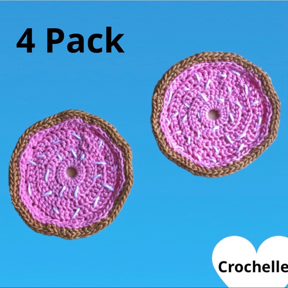 NEW Crochet Pink Doughnut Coasters (4 pack)